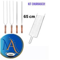 Kit Churrasco Grelha dupla + 4 espetos cabo de madeira 65cm