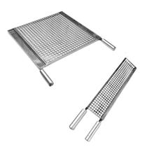 Kit Churrasco Grelha Para Churrasqueira 50Cm e Grelha Cesto Para Tulipinhas Aço Inox 304
