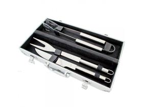 Kit Churrasco Inox 3 Peças acompanha maleta em alumínio