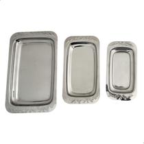 Kit Churrasco Inox 3 Travessas e Pinça para Servir