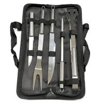 Kit Churrasco Inox 5 Peças Com Estojo Para Transporte