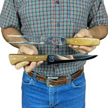 Kit churrasco inox artesanal boi de aço faca + garfo + bainha de couro única para churrasqueira cozinha presente camping