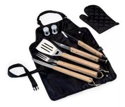 Kit Churrasco Inox Avental Churrasqueiro Profissional 8peças