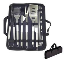 Kit Churrasco Inox Churrasqueiro Prof. Presen 15 Pçs Maleta cor:prateado