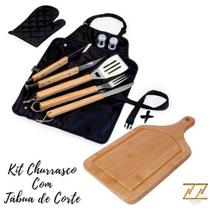 Kit Churrasco Inox Com Avental Churrasqueiro + Tábua