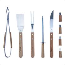 Kit Churrasco Inox Madeira 9 Pçs + Bolsa Utensílios Cozinha Kit Churrasco Inox Madeira 9 Pçs + Bolsa Utensílios Cozinha