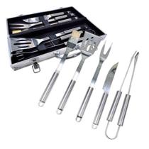 Kit Churrasco Jogo Com 5 Peças Inox Maleta Em Aluminio