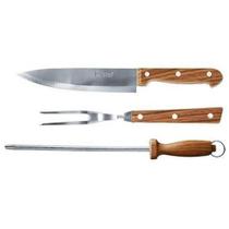 Kit Churrasco Jogo Faca 3 Peças Amolador Garfo - Envio Já - Wellmix Kit Churrasco Jogo Faca 3 Peças Amolador Garfo - Envio Já - Wellmix