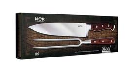 Kit Churrasco Mor Steel Inox Cabo Madeira - Faca 8 Pol. e Garfo Kit Churrasco Mor Steel Inox Cabo Madeira - Faca 8 Pol. e Garfo