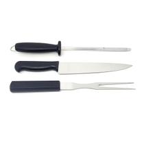 Kit Churrasco Mundial Faca Garfo Chaira 7800-3CH Master Line 8'' Preto