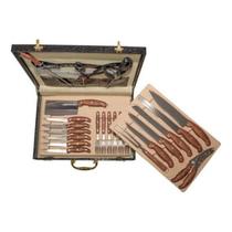 Kit Churrasco Ou Cozinha Maleta Em Couro 25 Peças Promo