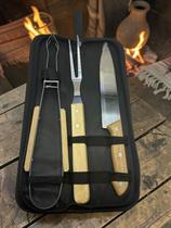 Kit Churrasco Profissional Completo Faca, Garfo, Pegador e Bolsa Prática