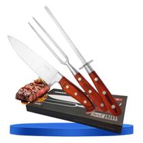 Kit Churrasco Profissional Inox 3 Peças Faca Garfo Chaira Steel MOR 3945