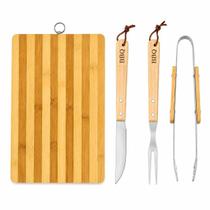 Kit Churrasco Tábua 24x34 Faca Garfo Pegador Inox e Madeira Kit Churrasco Tábua 24x34 Faca Garfo Pegador Inox e Madeira