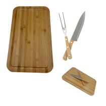 Kit churrasco tabua bambu garfo e faca