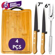 Kit Churrasco Tábua de Corte Madeira Bambu E Garfo Trinchante Inox E Faca Peixeira Cabo Madeira Kit Churrasco Tábua de Corte Madeira Bambu E Garfo Trinchante Inox E Faca Peixeira Cabo Madeira