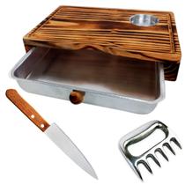 Kit Churrasco Tábua Madeira Desenhada 1 Pote Faca Garra Urso - JKVERAS