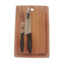Kit Churrasco Tramontina 3 Peças Aço Inox, Faca Precisão e Tábua Madeira Premium