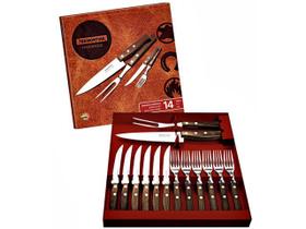 Kit Churrasco Tramontina Aço Inox Cabo de Madeira 14 Peças