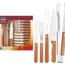 Kit Churrasco Tramontina Aço Inox Talheres 15pc Cabo Madeira Kit Churrasco Tramontina Aço Inox Talheres 15pc Cabo Madeira