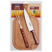 Kit Churrasco Tramontina Inox Polywood com Tábua 3 Peças Kit Churrasco Tramontina Inox Polywood com Tábua 3 Peças
