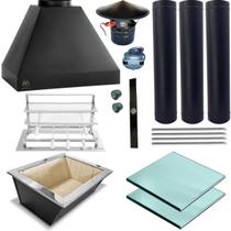 Kit Churrasqueira Completa Preta 3 Dutos Suporte Fundo 354 P