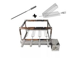 kit Churrasqueira Gira Grill Giratória Inox, Com 4 Espetos Que Gira BIVOLT kit Churrasqueira Gira Grill Giratória Inox, Com 4 Espetos Que Gira BIVOLT