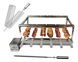 Kit Churrasqueira Gira Grill Giratorio 6 Espetos Inox