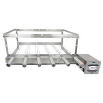 Kit Churrasqueira Giratória Elétrica Brasa Grill 6 Espetos Tridentes Inox 70cm Bivolt Grill Suporte Automático Rotativo para Churrasco