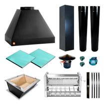Kit Churrasqueira Gourmet Makeer Preta Elevatório 2 Dutos Com Capa 2109 G