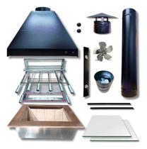 Kit Churrasqueira Gourmet Médio Coifa 80x60 Preta Braseiro 50x40 com 1 tubo e exaustor alta vazão