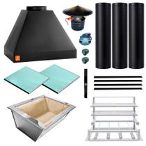 Kit Churrasqueira Gourmet Pequena Makeer 3 Dutos Preta Braseiro Cooktop Inox 354 P