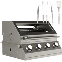 Kit churrasqueira inox a gas embutir 4 bocas + kit churrasco - mimo style