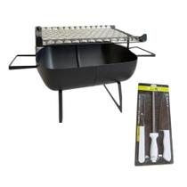 Kit churrasqueira +kit churrasco 3 peças faca garfo amolador