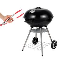 Kit Churrasqueira Monza 18 Preta e Pegador para Churrasco Estrutura Reforçada e Praticidade no Manuseio