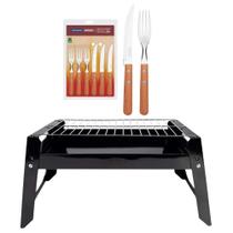 Kit Churrasqueira Portátil Jogos de Talheres para Churrasco 12 Peças Verão Praia Piscina