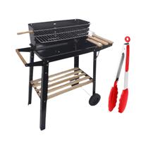 Kit Churrasqueira Salerno Preta e Pegador para Churrasco Estrutura Resistente e Praticidade no Manuseio
