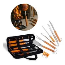 Kit Churrasqueiro Churrasco Assar Cortar Carne Assador Bolsa Faca Chaira Espátula Pegador Garfo Kit Churrasqueiro Churrasco Assar Cortar Carne Assador Bolsa Faca Chaira Espátula Pegador Garfo