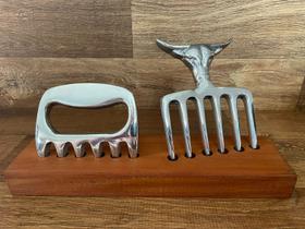 Kit Churrasqueiro Garfo 6 Dentes + Garra De Urso + Madeira