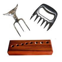 Kit Churrasqueiro Garfo Tridente + Garra De Urso Alumínio