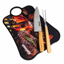 Kit Churrasqueiro Tabua de Corte Churrasco Kit 3 Peças Carne Faca de Corte Preciso Garfo de Churrasqueiro Bambu