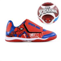 Kit Chuteira + Bola Infantil Futsal Dray Marvel HomemAranha - Vermelho e Azul