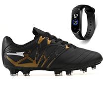 Kit Chuteira Futebol Campo Bico em Couro Reforçado Gramado Natural + Relogio Adulto Kit Chuteira Futebol Campo Bico em Couro Reforçado Gramado Natural + Relogio Adulto
