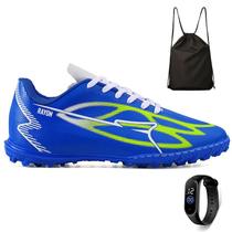 Kit Chuteira Futebol Society Sintetica Campo Grama Sintetica + Mochila + Relogio Adulto