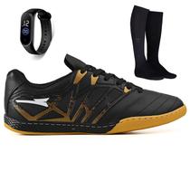 Kit Chuteira Futsal Quadra Bico de Couro Futebol Salao + Meião + Relogio Adulto Kit Chuteira Futsal Quadra Bico de Couro Futebol Salao + Meião + Relogio Adulto