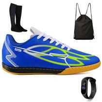 Kit Chuteira Futsal Sintetica Futebol Salao Quadra + Mochila Meião Relogio Adulto Kit Chuteira Futsal Sintetica Futebol Salao Quadra + Mochila Meião Relogio Adulto