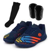 Kit Chuteira Infantil Society Meninos Campo Grama Sintética Resistente + Meião e Caneleira Kit Chuteira Infantil Society Meninos Campo Grama Sintética Resistente + Meião e Caneleira