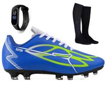Kit Chuteira Sintetica Futebol Campo Grama Natural + Meião + Relogio Adulto Kit Chuteira Sintetica Futebol Campo Grama Natural + Meião + Relogio Adulto