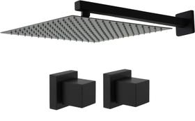 Kit Chuveiro 30x30cm Slim Preto Fosco Braço 38cm