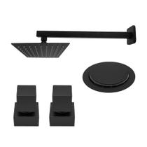 Kit Chuveiro Ducha + 2 Acabamentos Registro Pressão e Gaveta + Ralo Click Grafite Square Luxo Metal